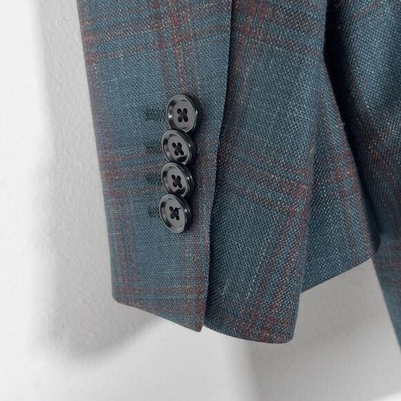 Renoir Double Vent 2 Button Blazer Jacket Mens Sz 46R Green Plaid Wool Linen - Picture 7 of 16
